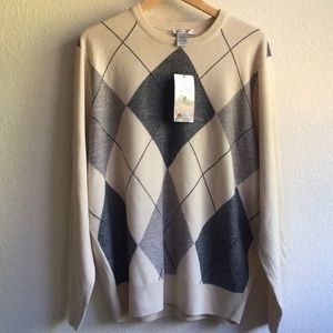 Men’s brown sweater crewneck pullover sweater diamond si…